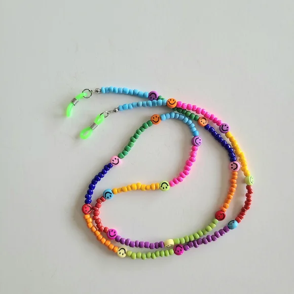 Smiley Face Colorblock Beaded Glasses Cord - Picture 4 of 7